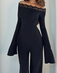 European Style Lace One-Shoulder Long Sleeve Jumpsuit