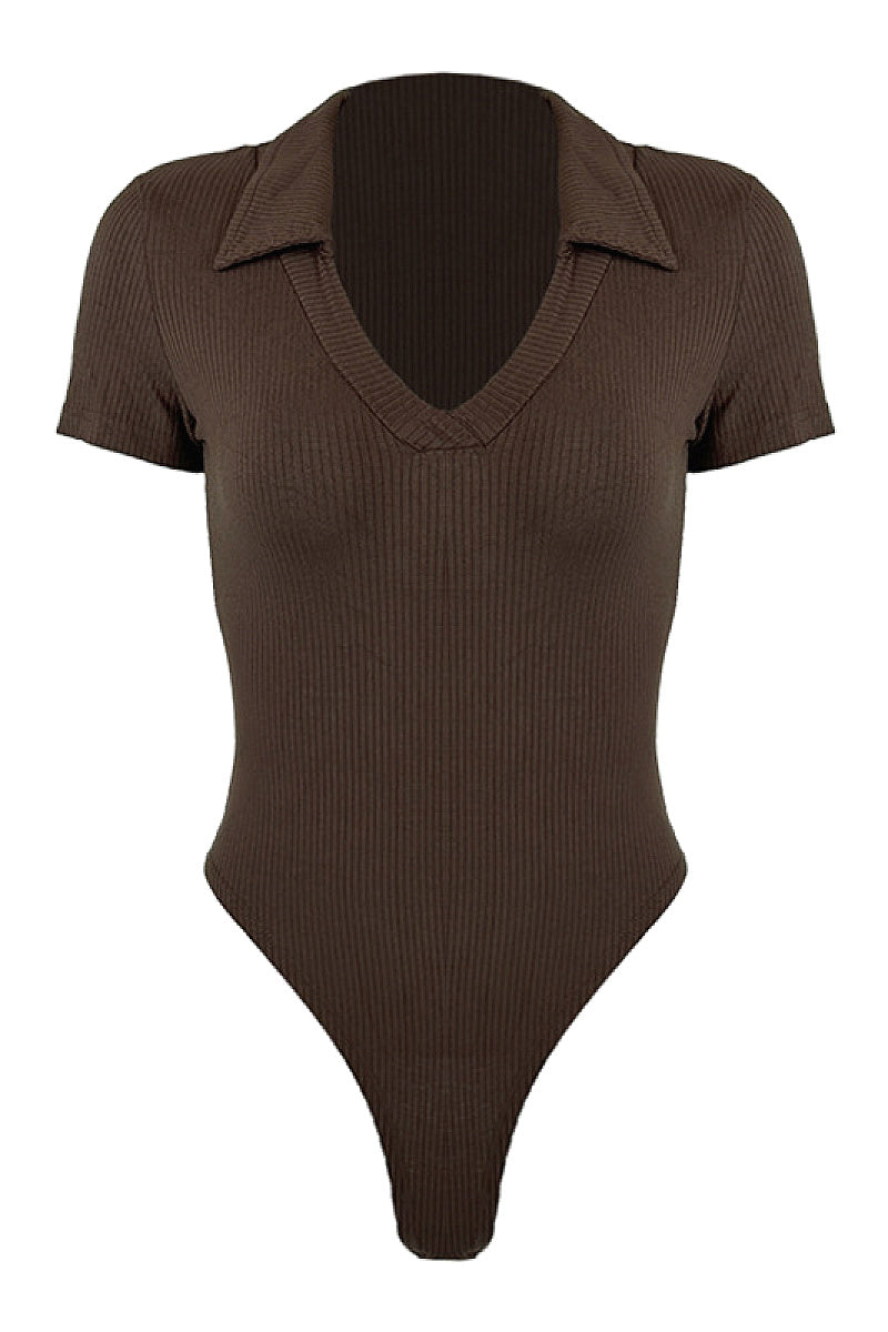 Summer New Women's Cotton Polo Neck Slim Fit Bodysuit