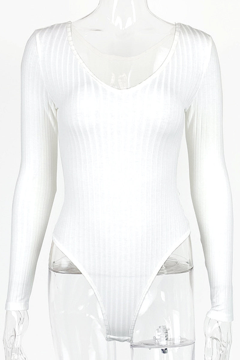 Sexy Slim Fit V-Neck Long Sleeve Bodysuit
