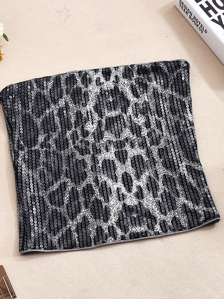 High Waist Leopard Print Sequin Crop Top