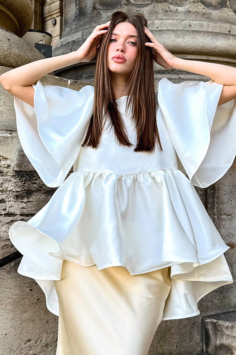 Elegant Ruffled Satin Blouse for Women