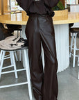 High Waist Brown PU Wide Leg Pants for Women