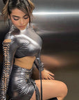 Sexy Metallic Crop Top and Skirt Set
