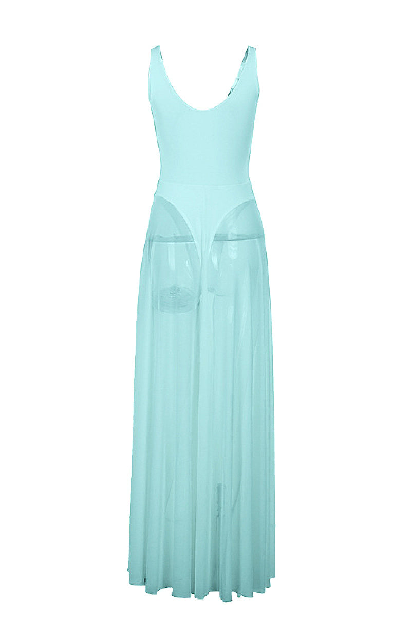 Elegant Long Dress with Sheer A-Line Design