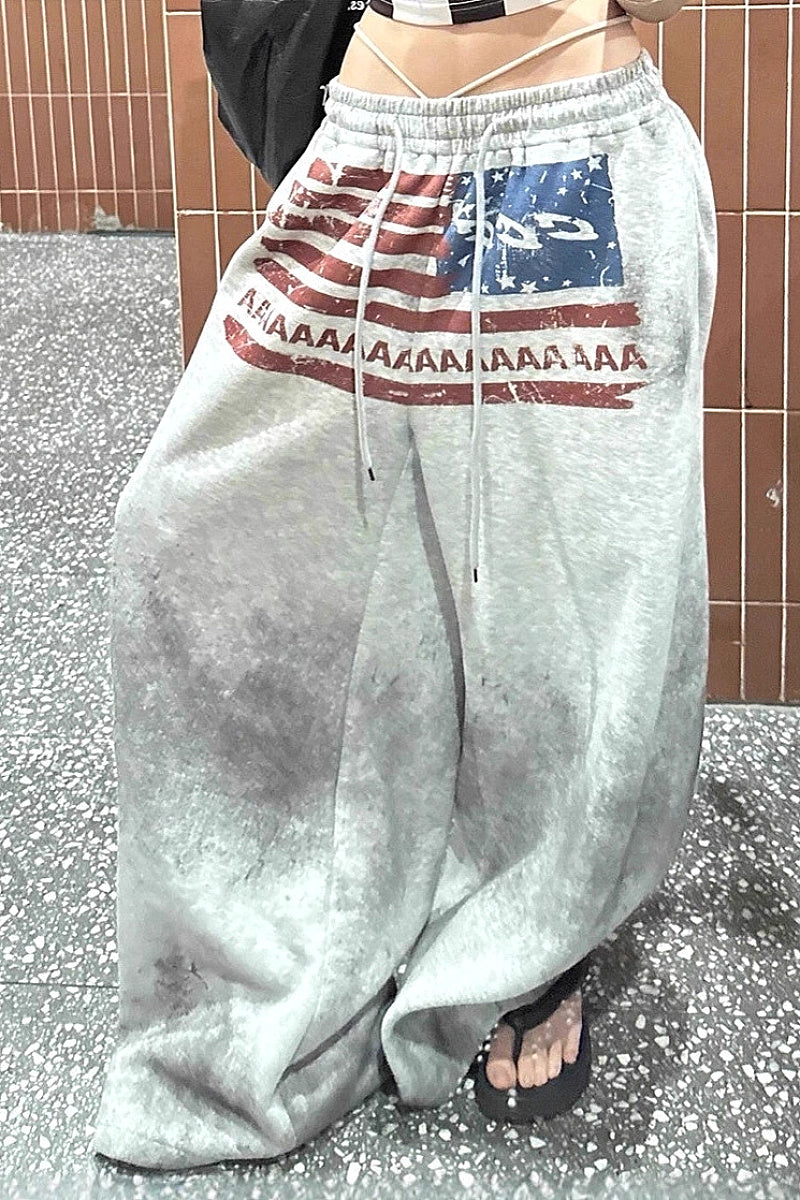 Sexy American Flag Print Drawstring Pants