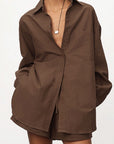 Chic Cotton-Linen Long Sleeve Shirt and Shorts Set