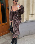 French Style Leopard Print V-Neck Dress