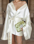 French Style Sexy V-Neck Satin Long Sleeve Dress