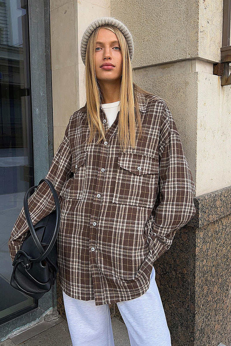 Vintage Plaid Long Sleeve Shirt for Women
