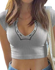 Women's V-Neck Short Sleeve Crop Top