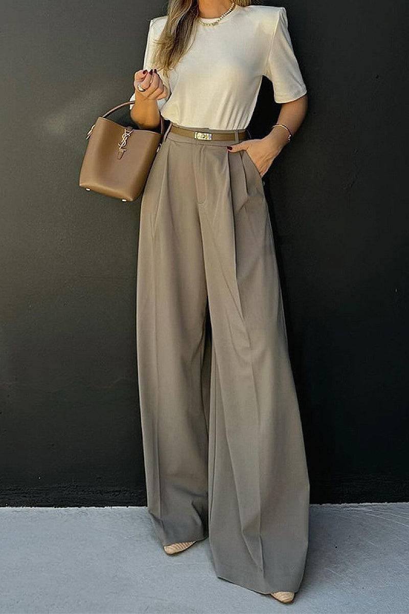 Casual Solid Color Wide Leg Pants for Women