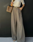 Casual Solid Color Wide Leg Pants for Women