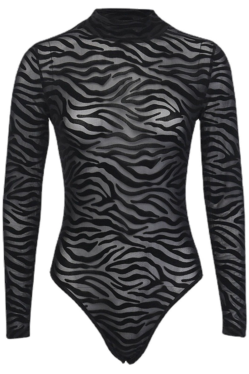 Irregular Striped Long Sleeve Bodysuit for Women