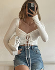 Stylish Lace-Up Long Sleeve Top for Women