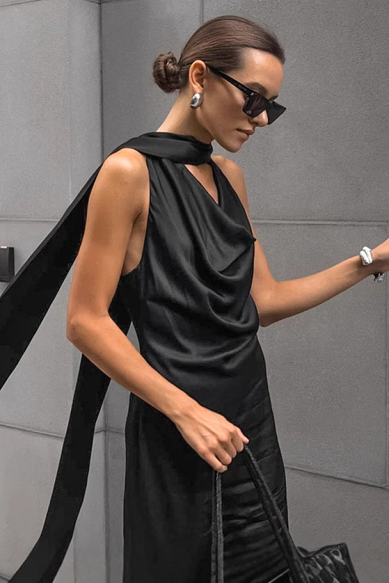 Elegant Black Halter Neck Dress for Women