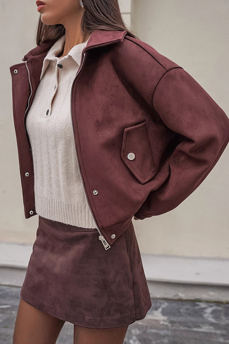 Retro Brown Suede Jacket for Women
