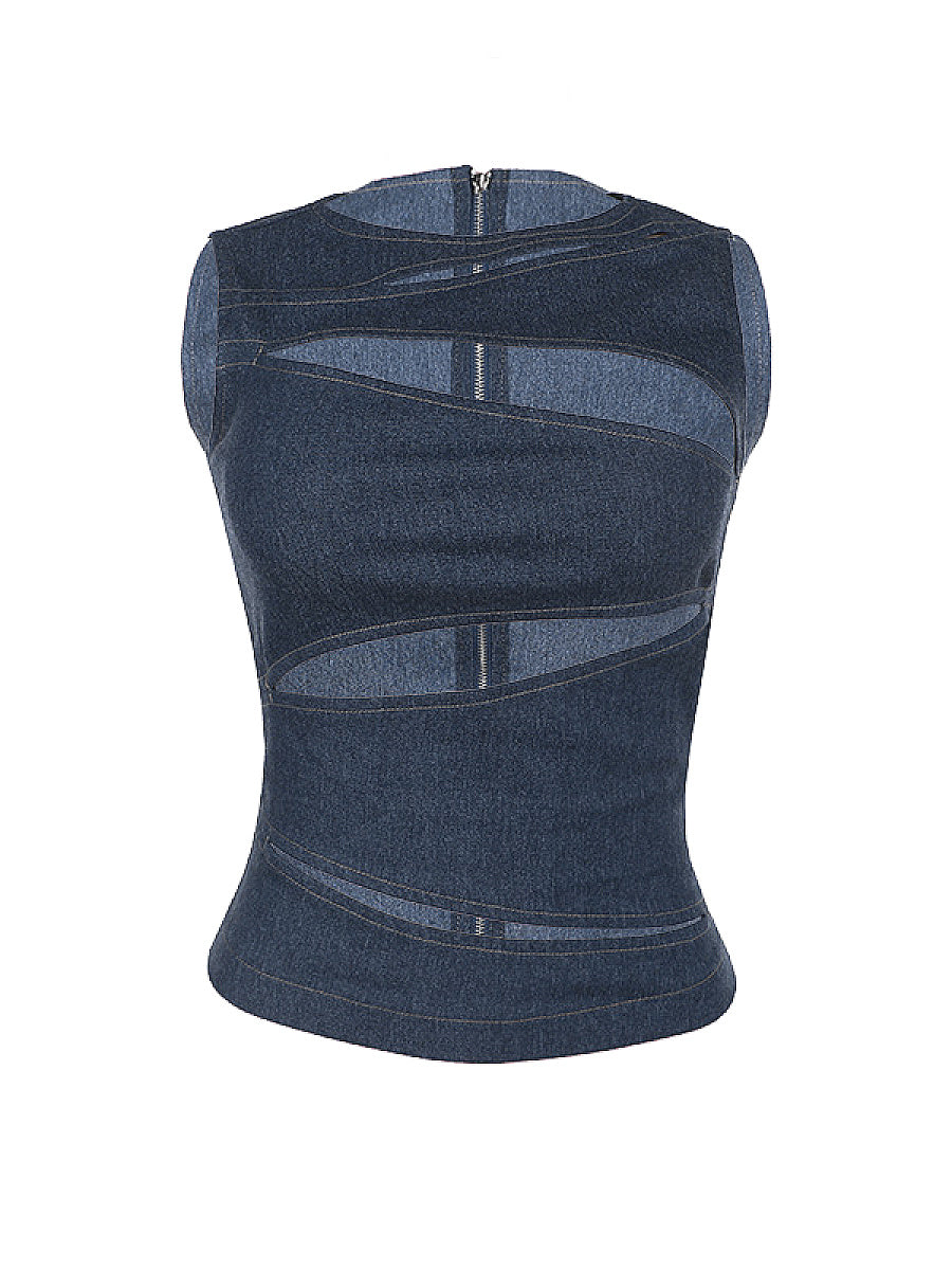 Summer Women's Sexy Hollow Denim Vest Top