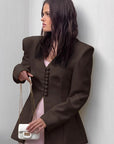 Retro Brown V-Neck Blazer for Women
