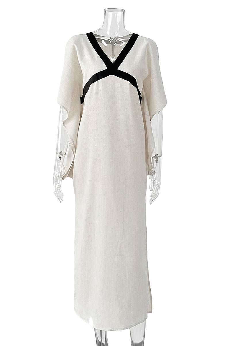 Vintage Casual Vacation Style V-Neck Long Dress