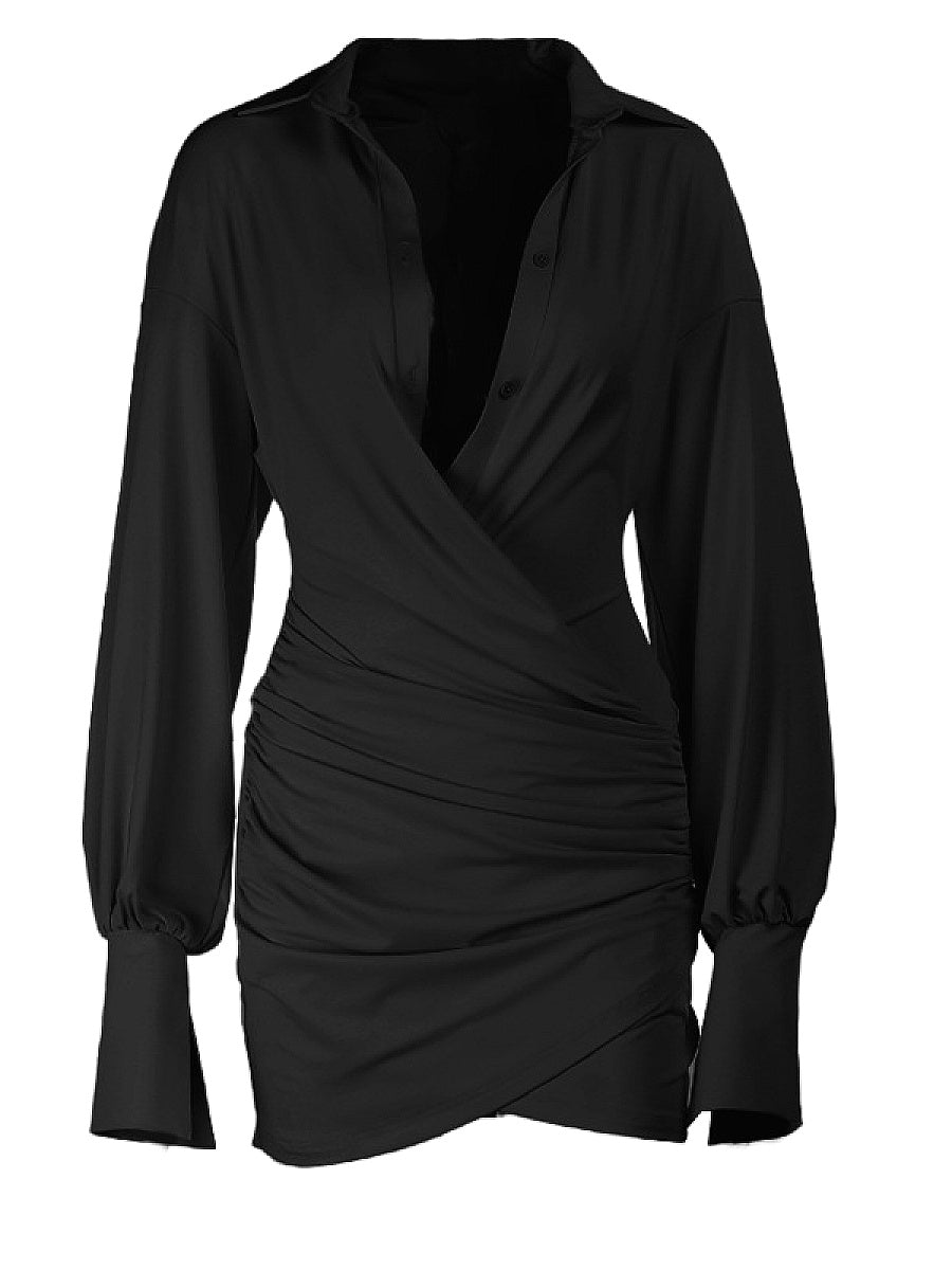 Sexy Deep V Neck Pleated Bodycon Dress