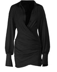 Sexy Deep V Neck Pleated Bodycon Dress