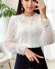 Elegant Solid Color Long Sleeve Puff Sleeve Top