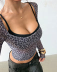 Leopard Print Long Sleeve Slim Top