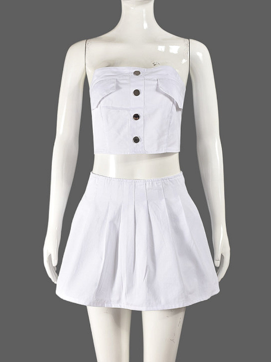 Trendy Women's Sexy Cropped Pleated Skirt Set