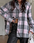 Spring Casual Color Block Plaid Shirt for Women