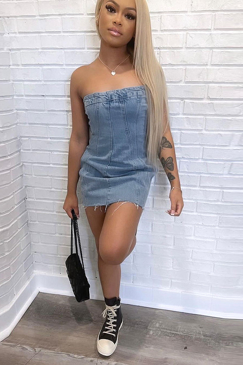 Sexy Backless Denim Dress for Spring Summer