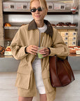 Retro Khaki Lapel Trench Coat for Women