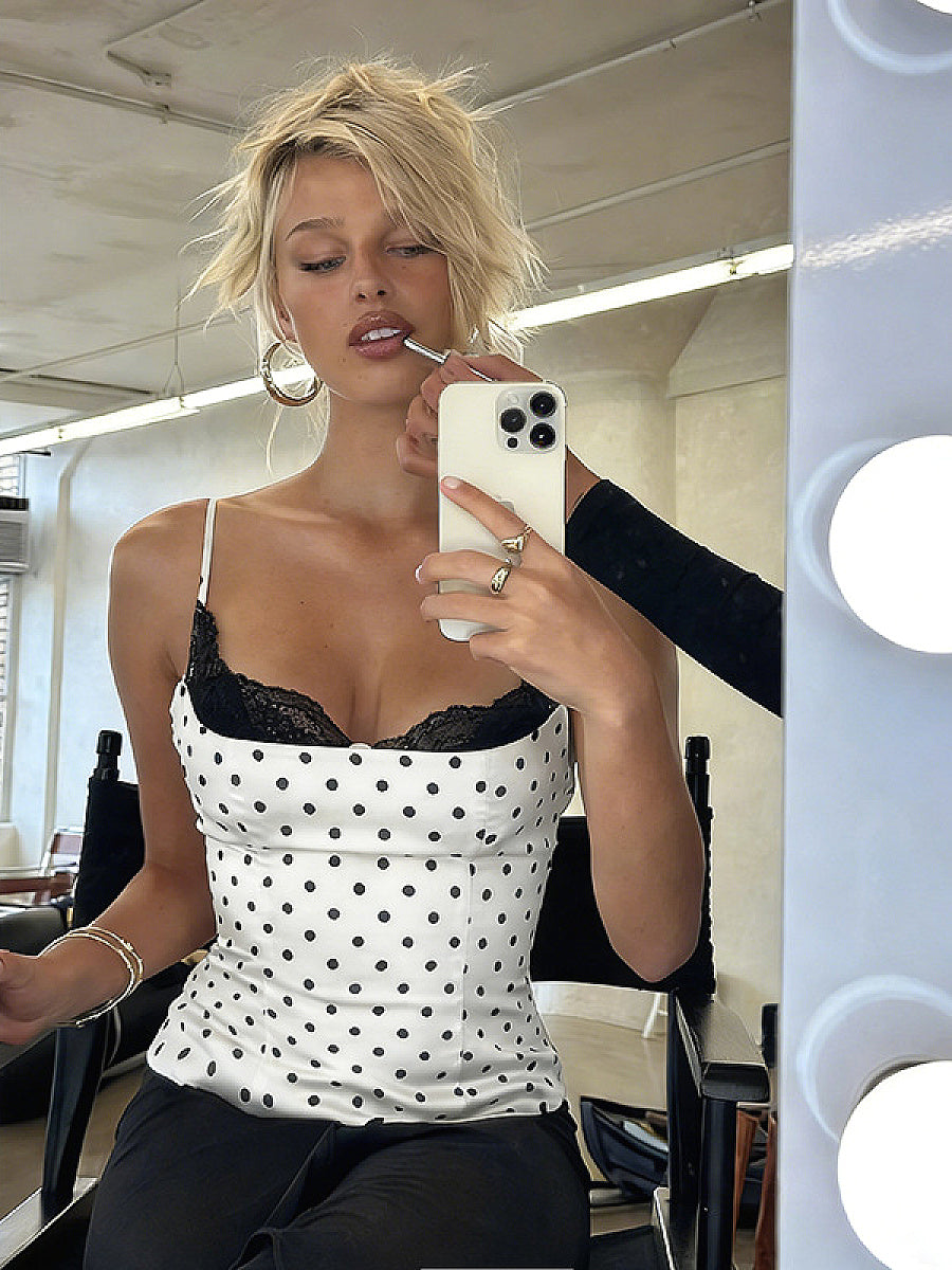 Summer Lace Splicing Polka Dot Tank Top
