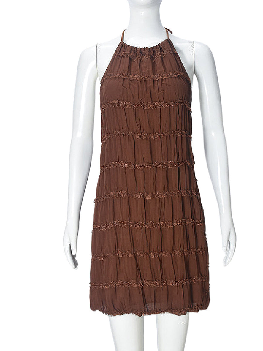 New Spring Summer Backless Ruffled Dress