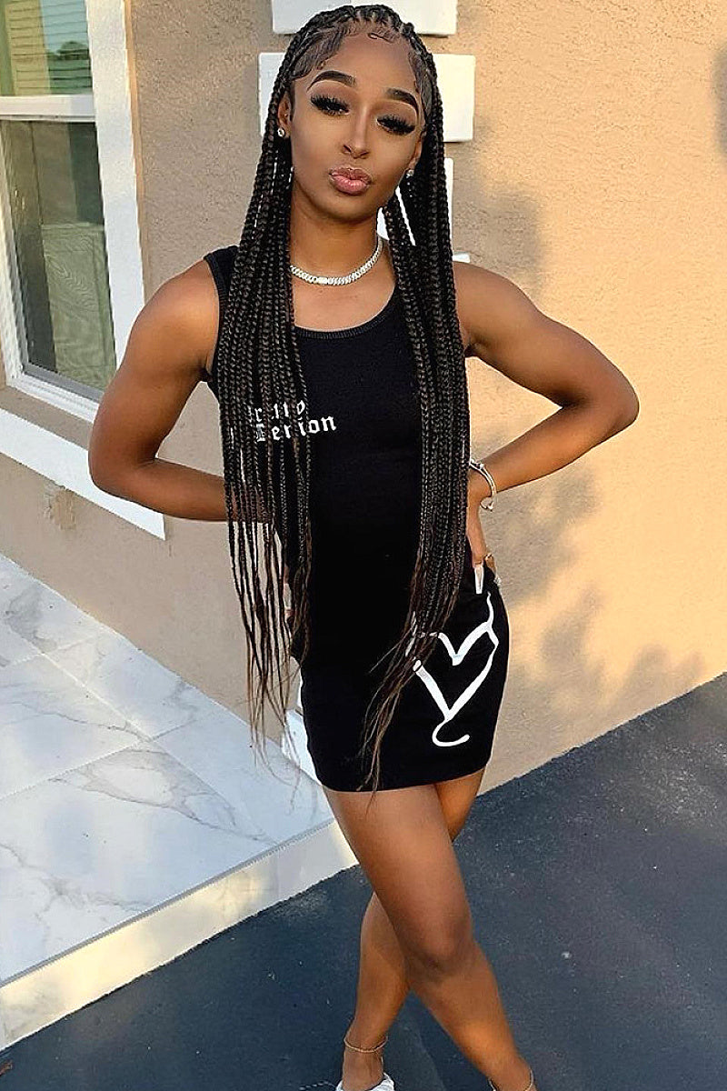 Stylish Sleeveless Heart Letter Bodycon Dress