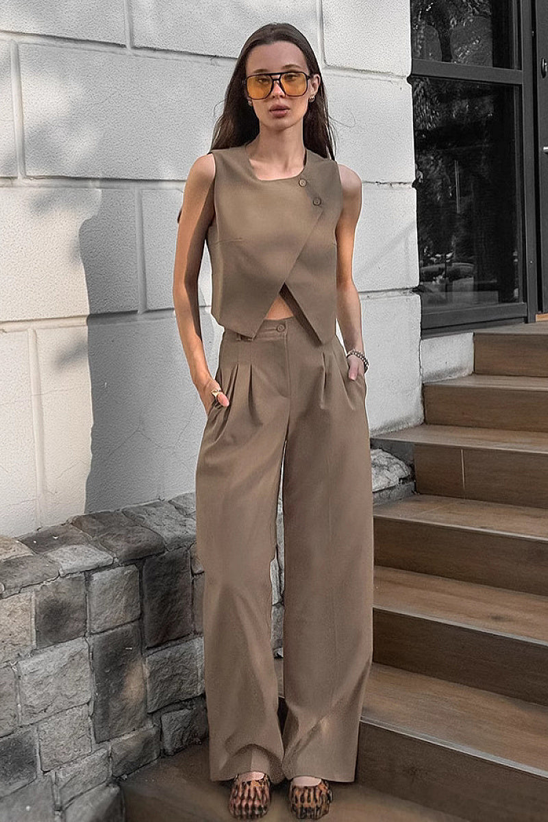 Chic Khaki Two-Piece Set for Women