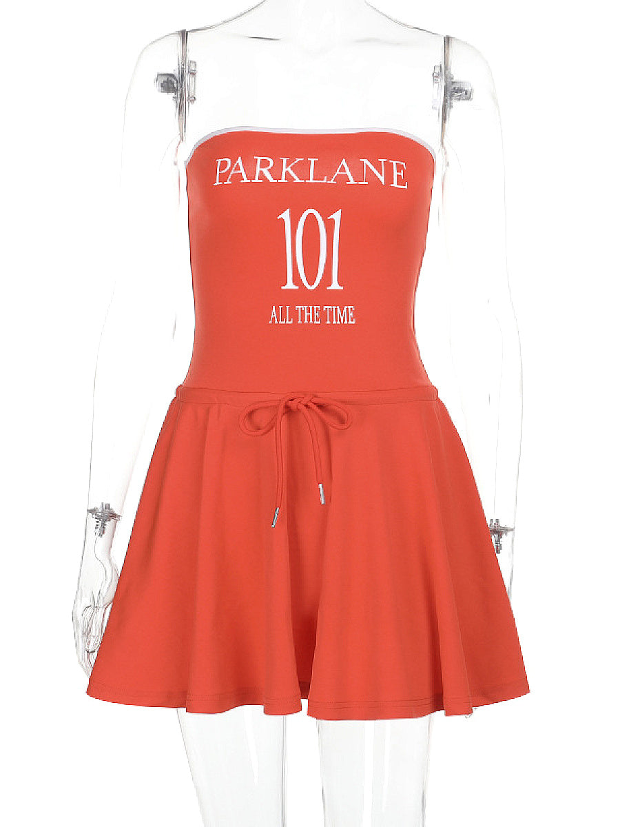 Stylish Letter Print Strapless Dress