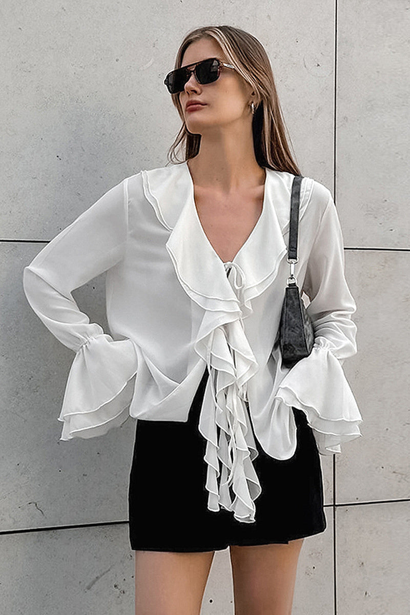 French Chiffon Ruffle Cardigan for Women