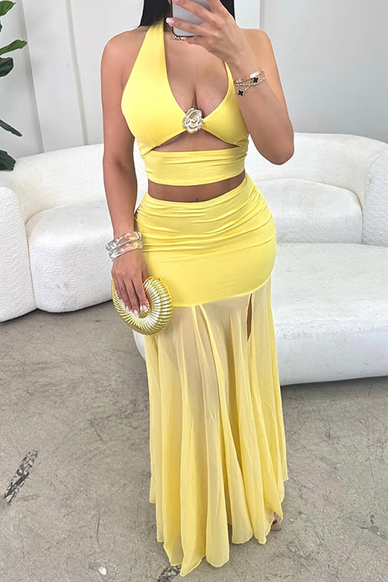 Sexy Hollow Out Two-Piece Dress Set