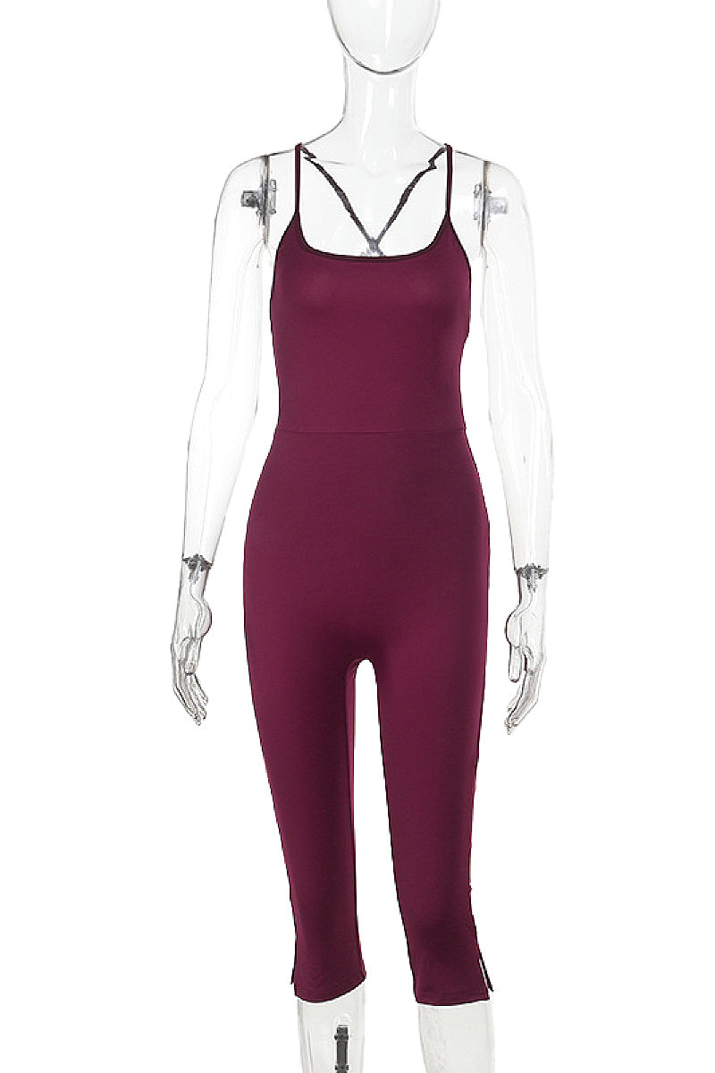 Summer Casual Color Block Backless Jumpsuit