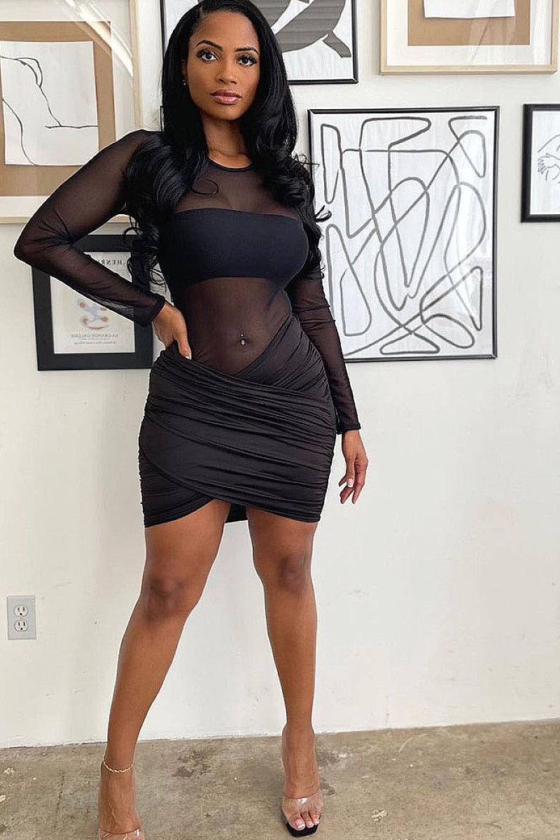 Sexy Sheer Long Sleeve Dress for Fall