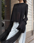 Chic Black Chiffon Top with Flare Sleeves