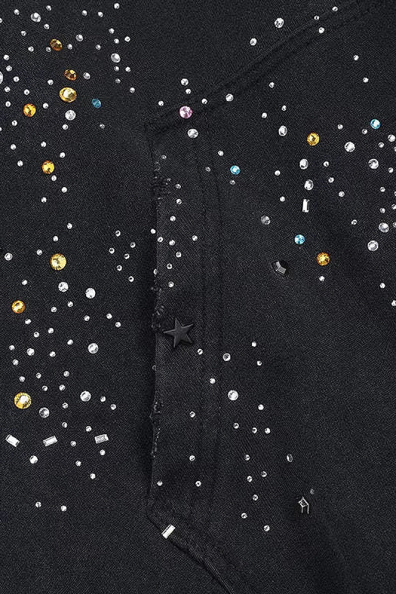 Trendy Loose-Fit Zip-Up Hoodie with Rhinestones