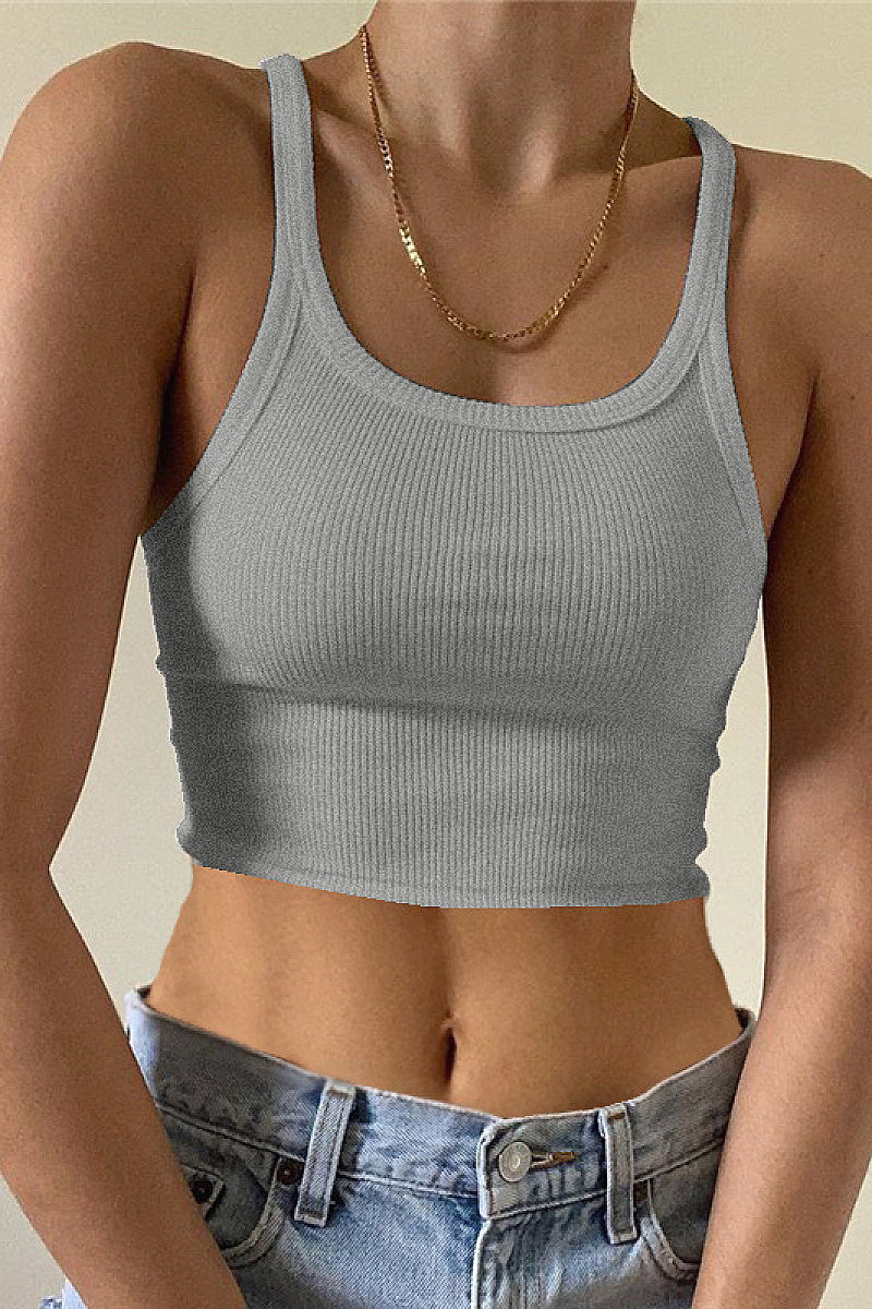 Summer Crop Top Women Sleeveless U-Neck