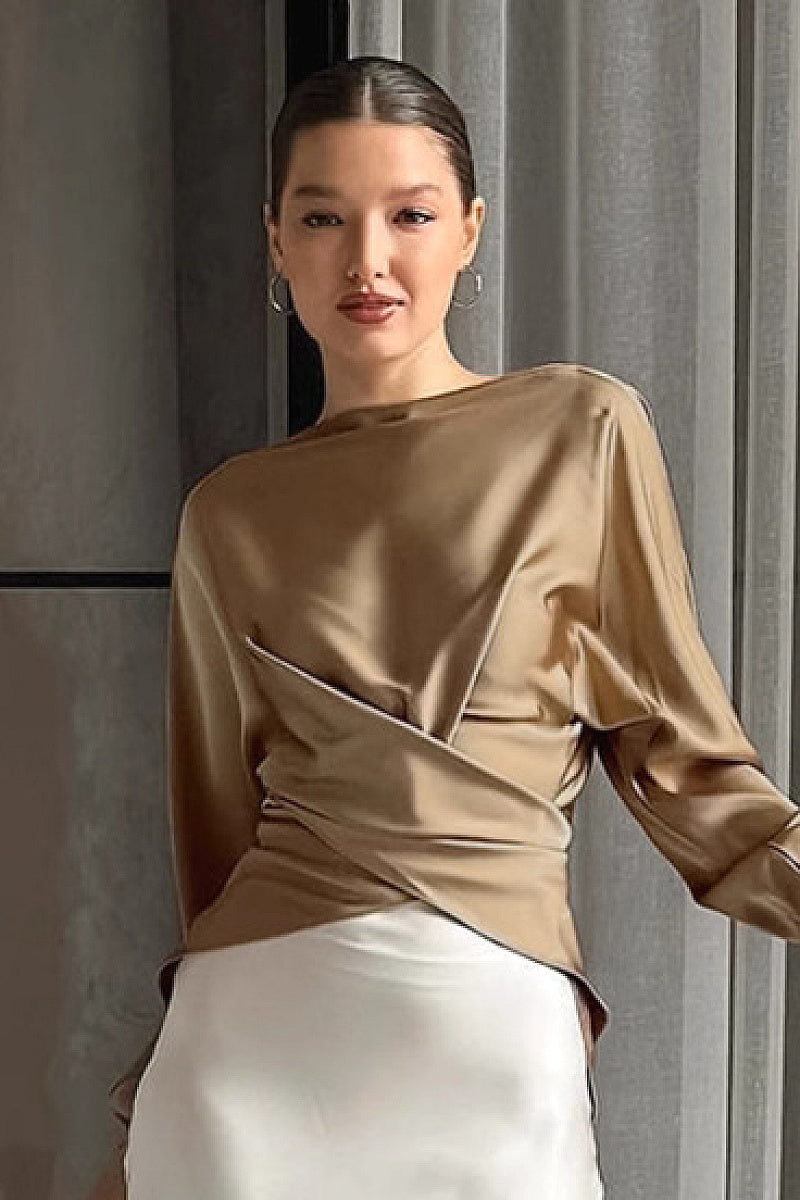 French Design Satin Round Neck Top for Women