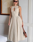 Summer Casual Khaki Cotton Linen Dress for Women