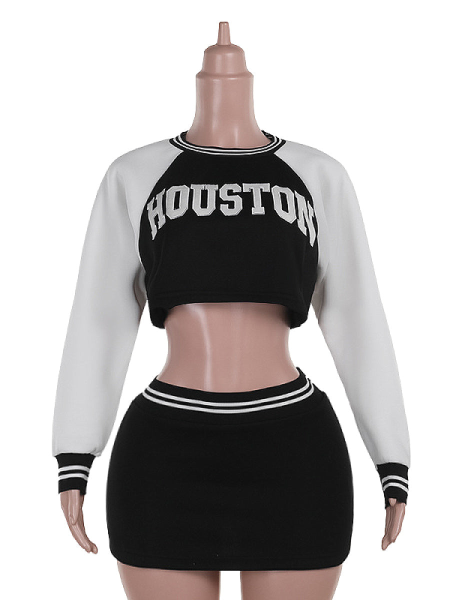 Trendy Casual Baseball Sweatshirt Skirt Set