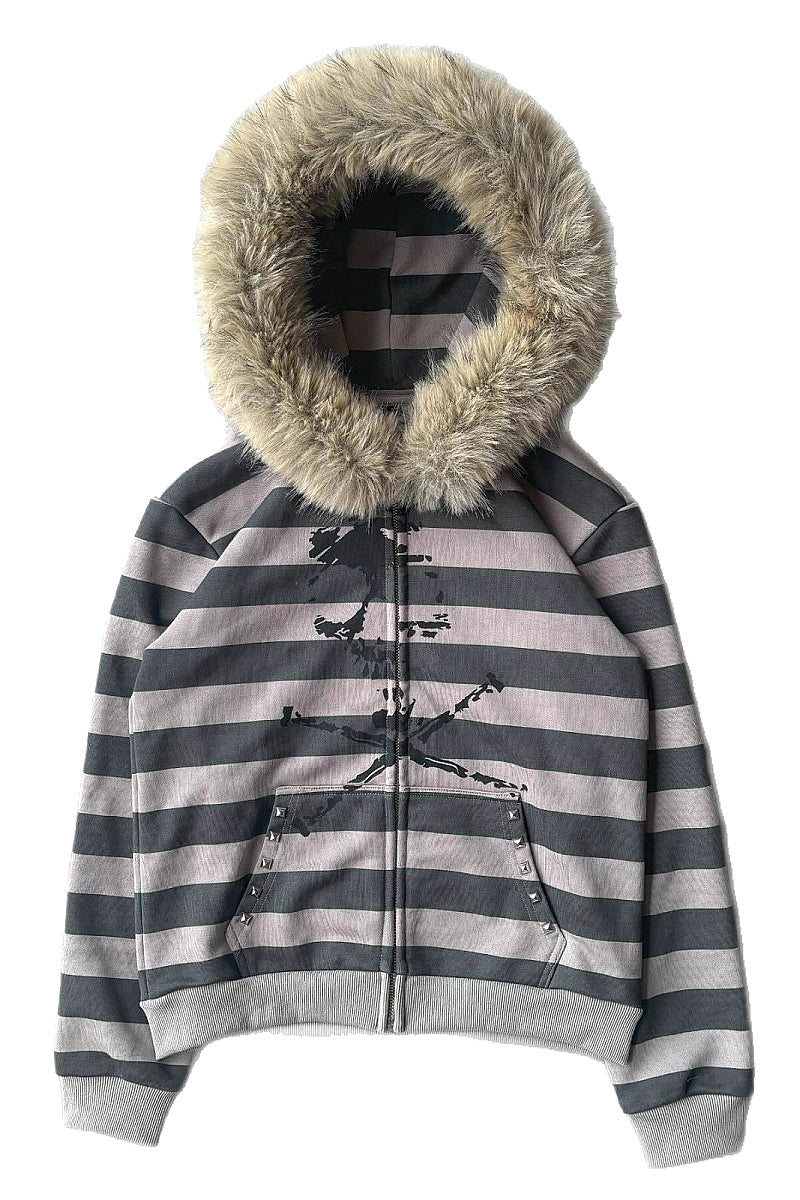 Vintage Striped Hooded Coat for Fall and Winter