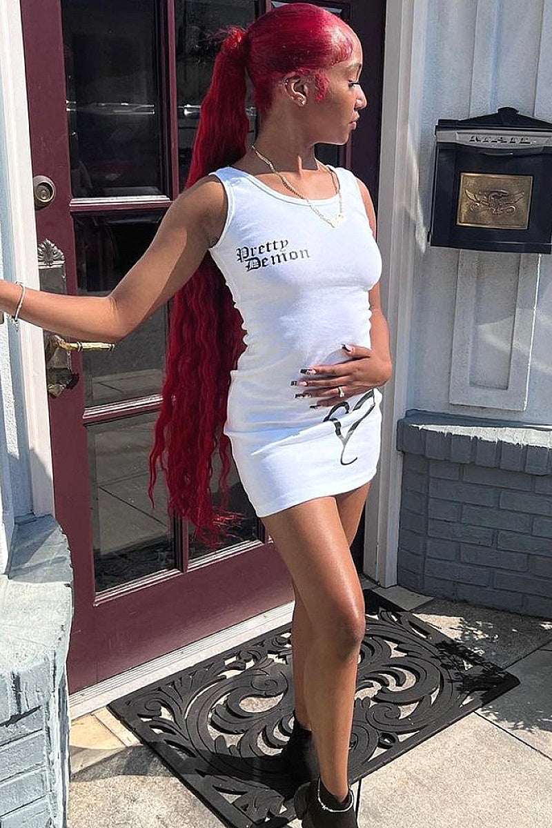 Stylish Sleeveless Heart Letter Bodycon Dress