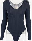 Sexy Slim Fit V-Neck Long Sleeve Bodysuit