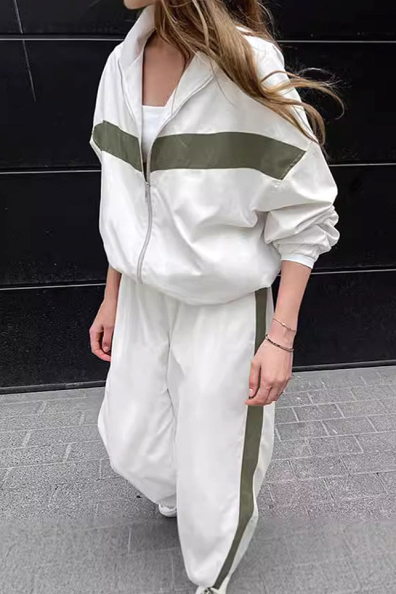 Casual Color Block Hoodie Set for Women
